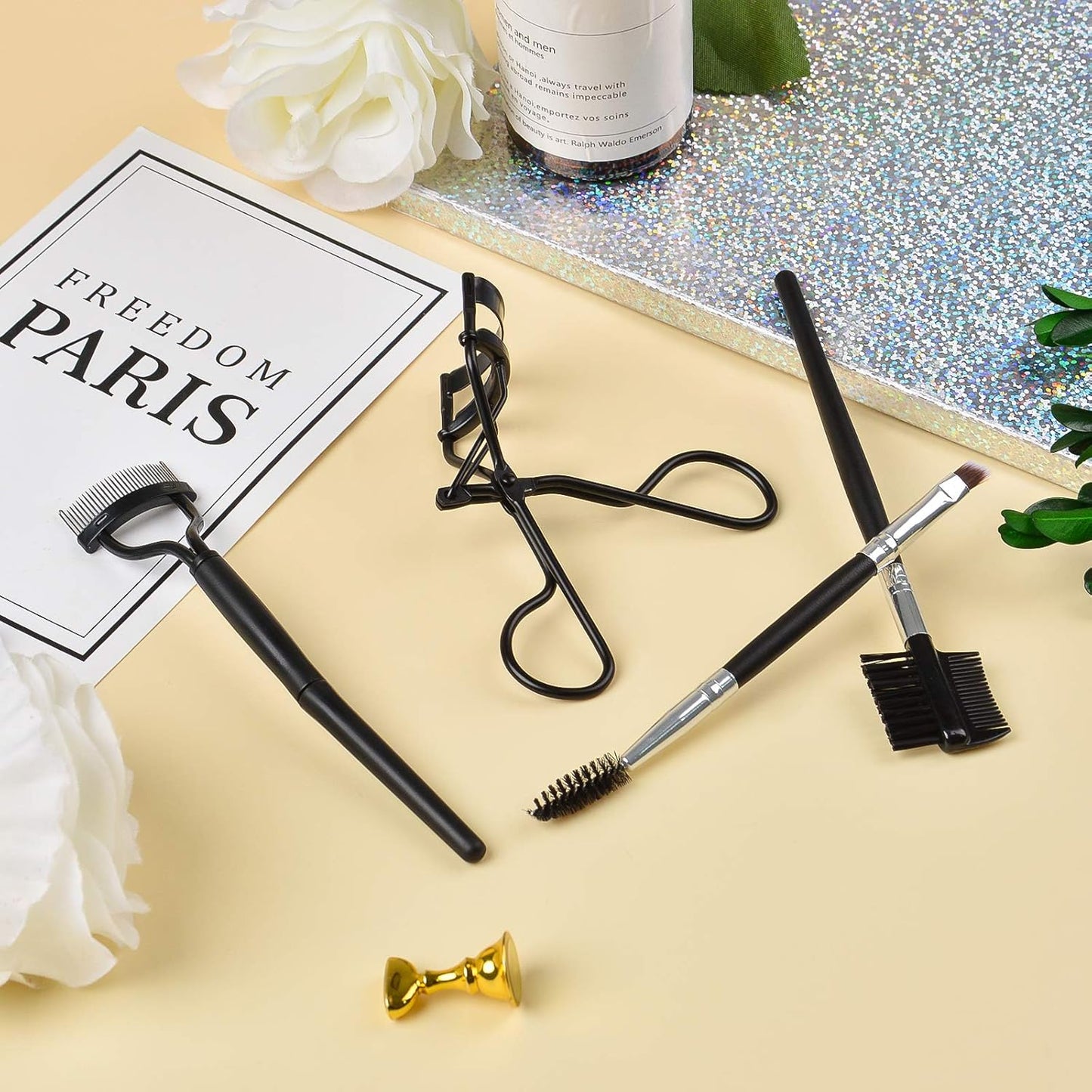 Eyelash Comb Brush Tools  4Pcs Eyebrow Brush Comb Eyelashes Curler Lash Separator Tool Double Ended Professional Eye Brow Spoolie Brushes for Makeup Grooming (Black)