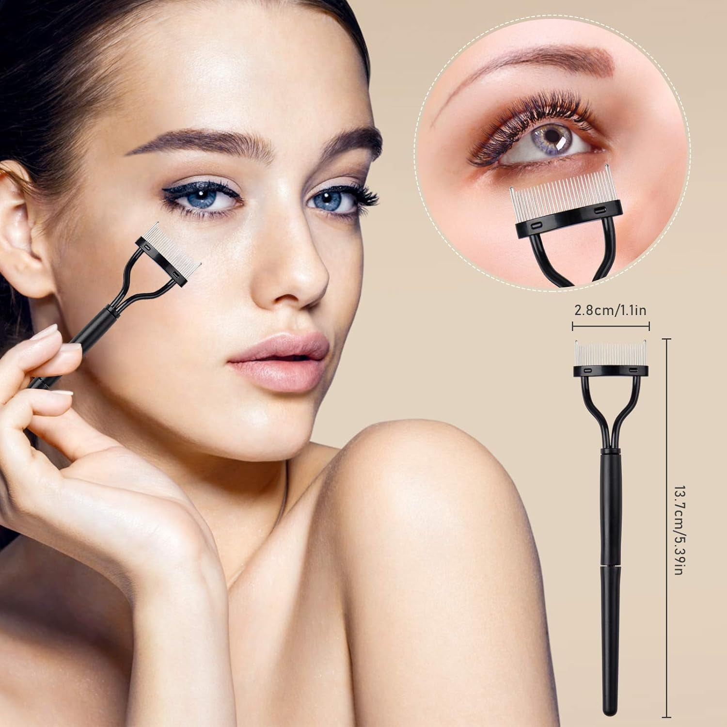 Eyelash Comb Brush Tools  4Pcs Eyebrow Brush Comb Eyelashes Curler Lash Separator Tool Double Ended Professional Eye Brow Spoolie Brushes for Makeup Grooming (Black)