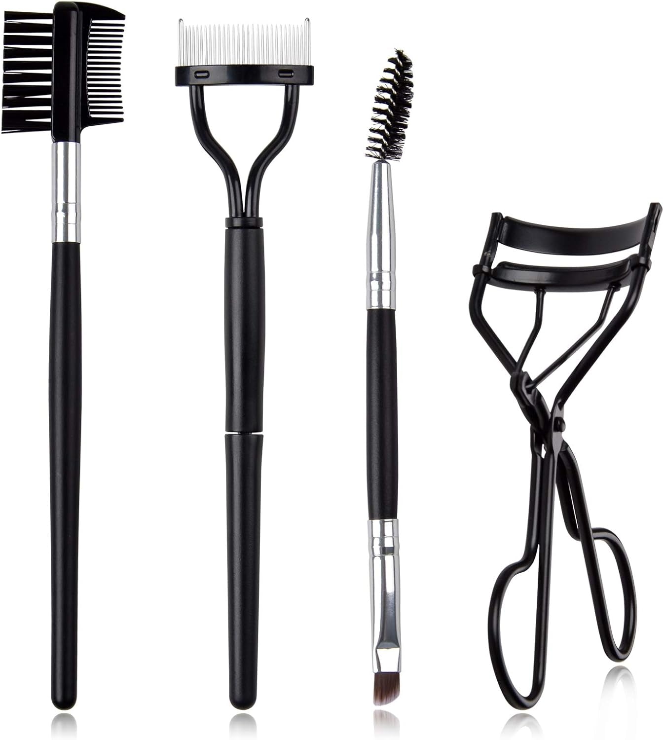 Eyelash Comb Brush Tools  4Pcs Eyebrow Brush Comb Eyelashes Curler Lash Separator Tool Double Ended Professional Eye Brow Spoolie Brushes for Makeup Grooming (Black)