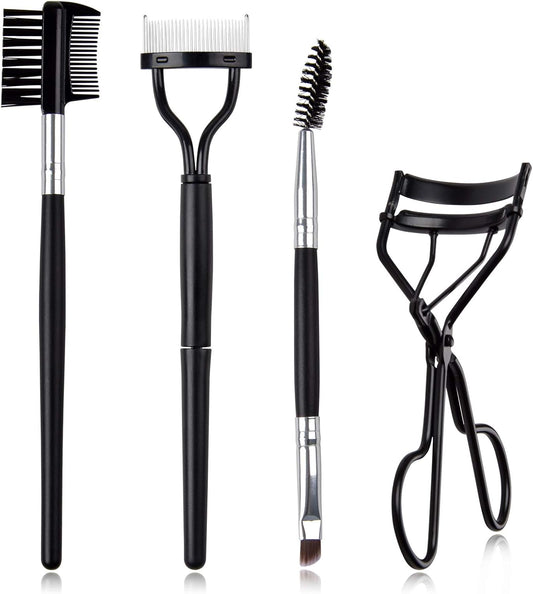 Eyelash Comb Brush Tools  4Pcs Eyebrow Brush Comb Eyelashes Curler Lash Separator Tool Double Ended Professional Eye Brow Spoolie Brushes for Makeup Grooming (Black)