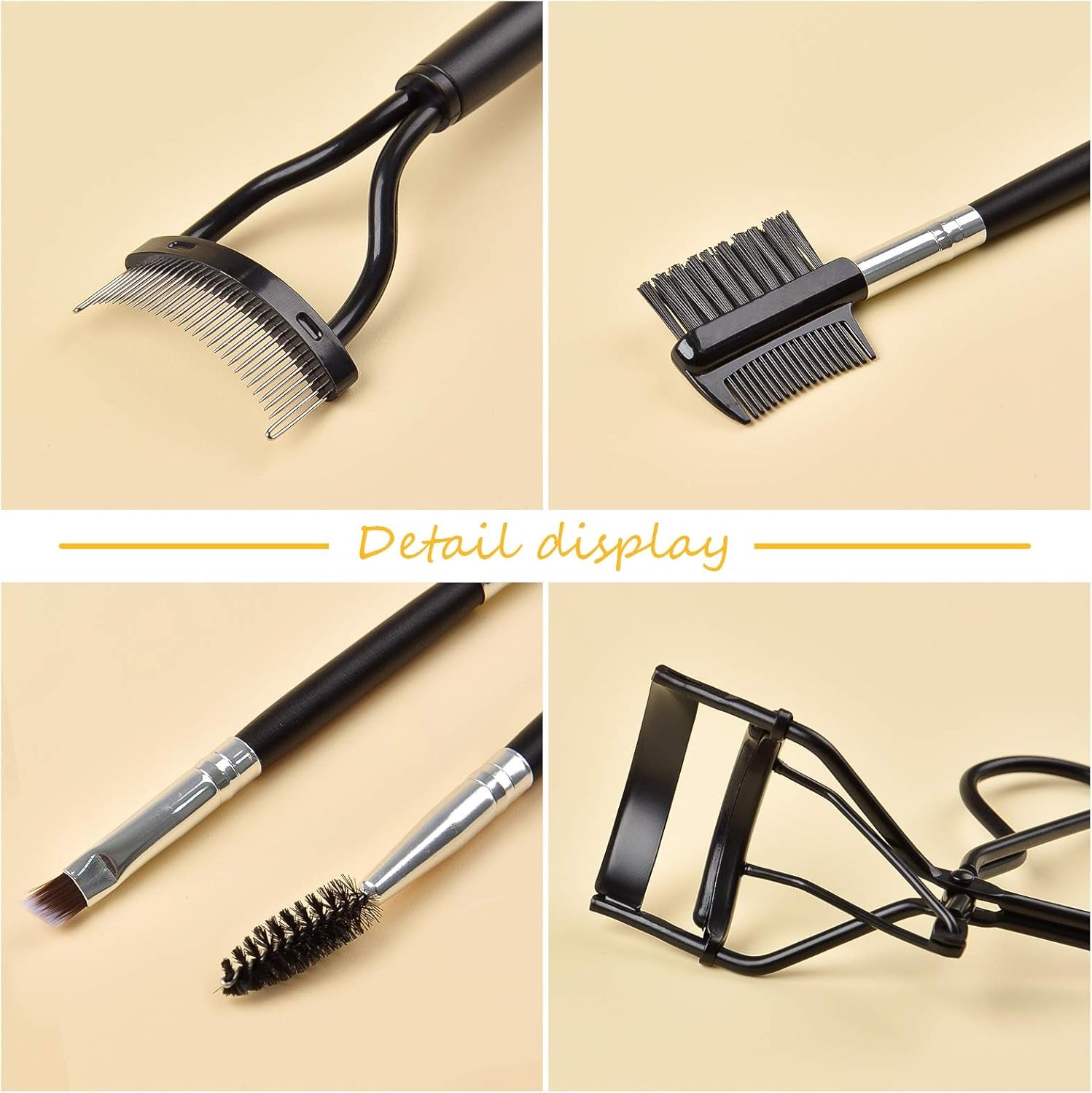 Eyelash Comb Brush Tools  4Pcs Eyebrow Brush Comb Eyelashes Curler Lash Separator Tool Double Ended Professional Eye Brow Spoolie Brushes for Makeup Grooming (Black)