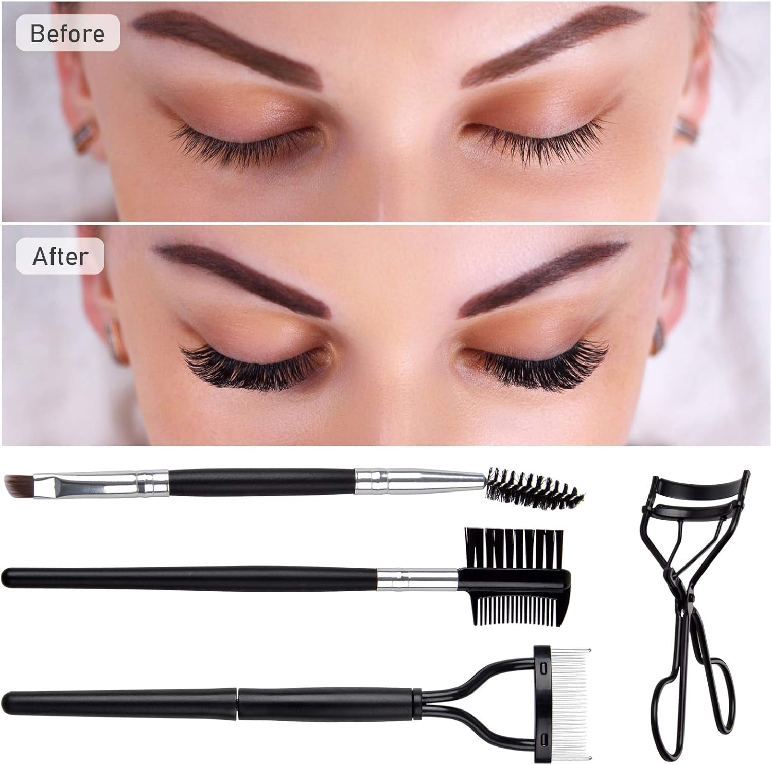 Eyelash Comb Brush Tools  4Pcs Eyebrow Brush Comb Eyelashes Curler Lash Separator Tool Double Ended Professional Eye Brow Spoolie Brushes for Makeup Grooming (Black)