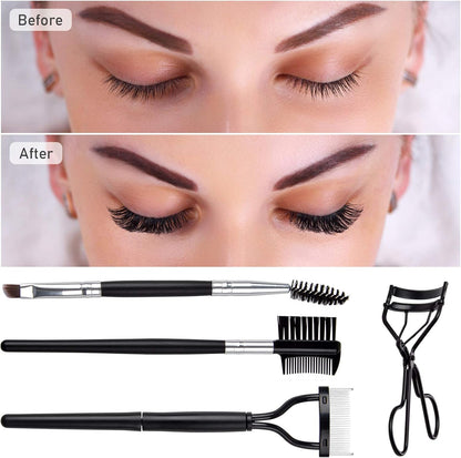Eyelash Comb Brush Tools  4Pcs Eyebrow Brush Comb Eyelashes Curler Lash Separator Tool Double Ended Professional Eye Brow Spoolie Brushes for Makeup Grooming (Black)