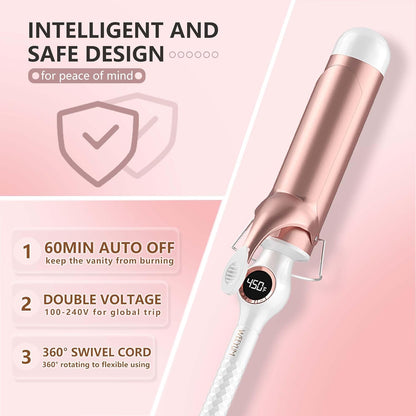 Large Curling Iron 2 Inch Barrel, Long Barrel Curling Wand for Hair, Ceramic Tourmaline Hair Styling Tool, Double Voltage, White